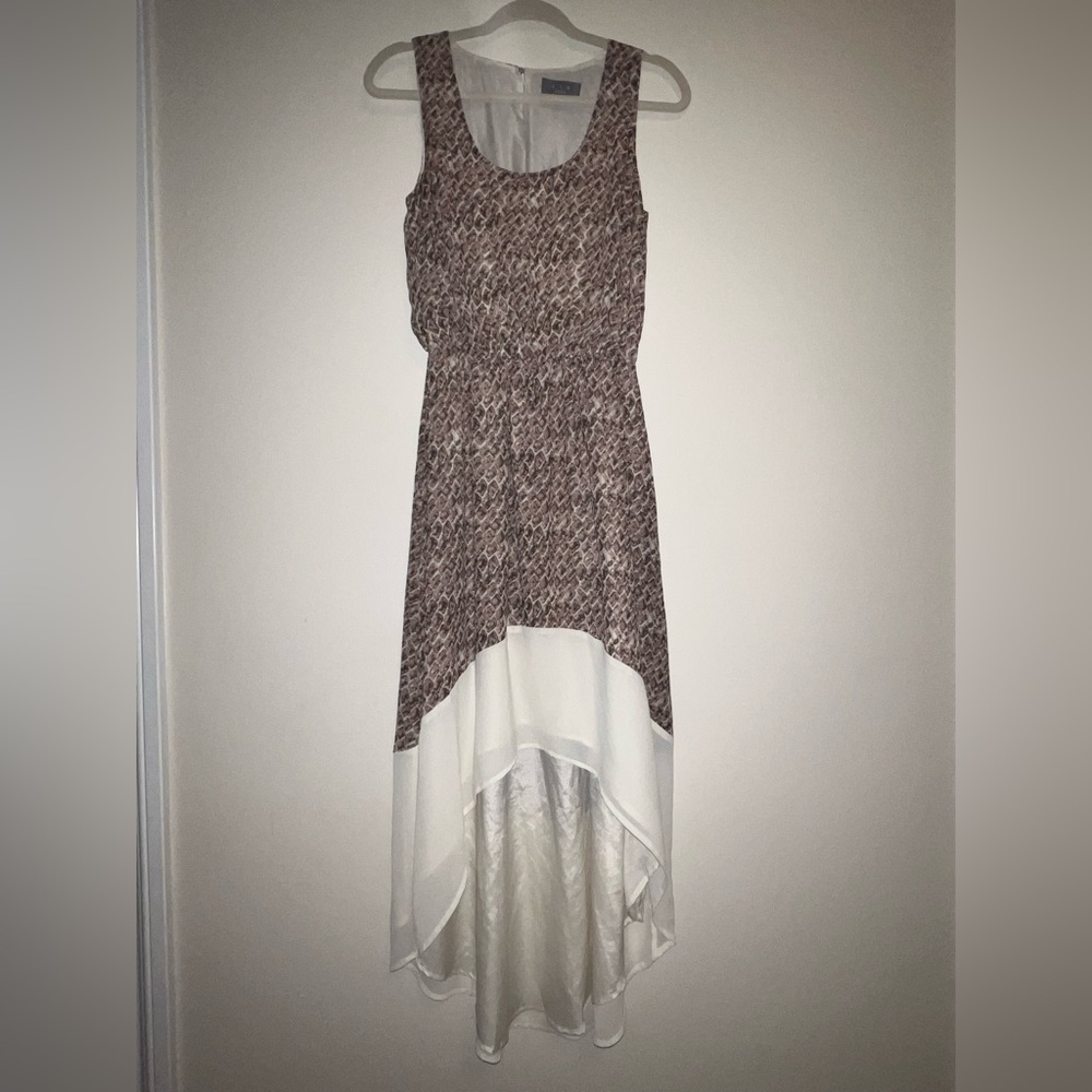 SIB Chic Sleeveless High-Low Tank Dress Brown Cream Neutral Reptile Womens Small